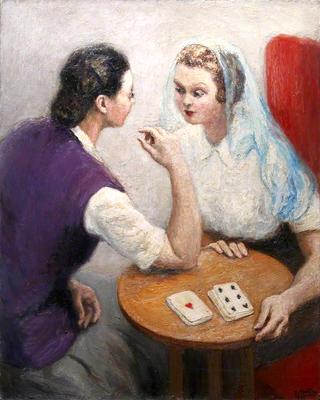 Two Ladies Playing Cards