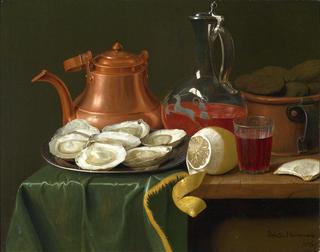 A Still Life with Oysters, a Lemon, a Carafe of Wine and a Copper Jug