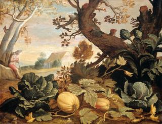 Landscape with Vegetables and Fruits in the Foreground.