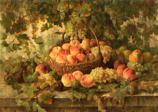 Basket with Grapes and Peaches