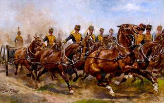 A Battery of the Royal Horse Artillery Galloping to a Fresh Position