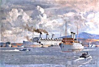 HM Troopship 'Queen Mary' at Anchor in the Clyde, Second World War