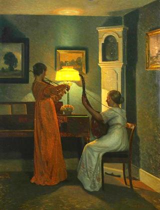 Empire interior with women playing music