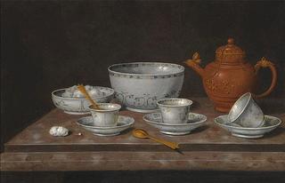 Still Life of a Yixang Metal-mounted Teapot on a Stone Ledge