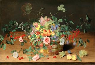 Still Life With A Basket Of Flowers And Fruit