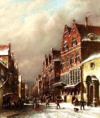 Figures in a Dutch street in Winter