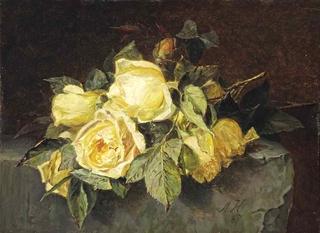 Yellow roses on a stone slate