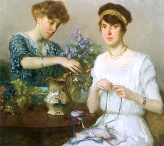 The Artist's Wife and Her Sister Arranging Flowers