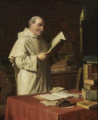 Monk reading in the monastery library