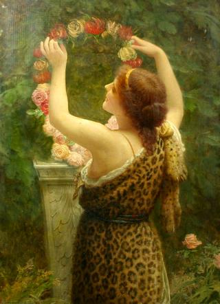 Woman with a Floral Wreath in a Leopard Dress