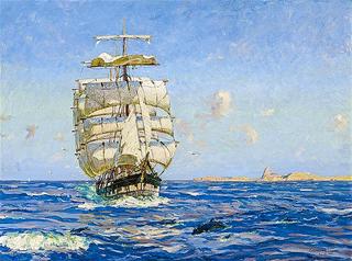 Jumping Dolphins in front of Ship