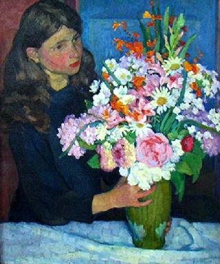 Brittany Girl with Flowers