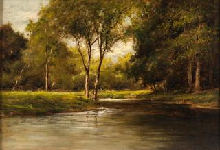 Wooded landscape with a stream