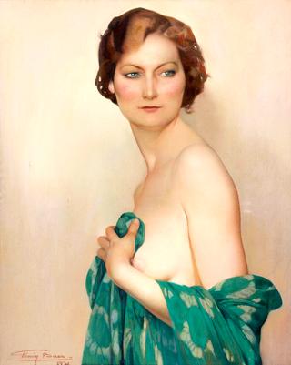 Female nude with green cloth