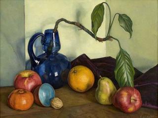 Still Life with Blue Vase and Fruit