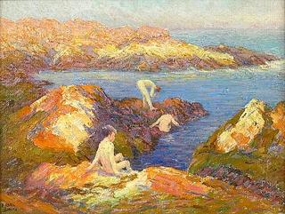 Bathers amongst the rocks