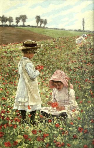 Two Girls Playing in the Poppy Fields