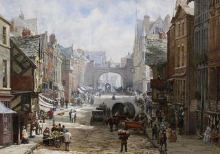 Eastgate Street, Chester, from east of the Cross looking towards the Eastgate