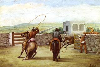 Vaqueros Roping a Horse