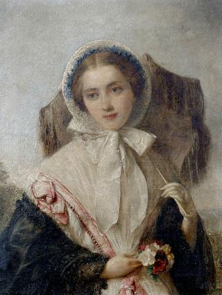 Portrait of Young Lady with a Parasol and Flowers