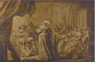 An Interior Scene with Elegant Figures Playing Music