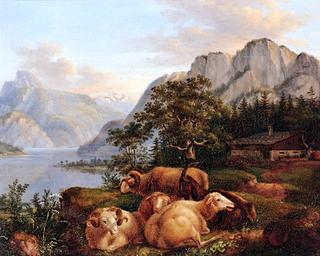 Goats, Sheep, and Rams in Mountainous Landscape