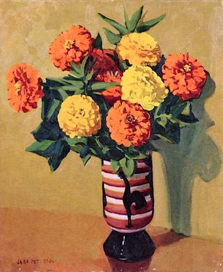 Zinnias in a Rooster Vase