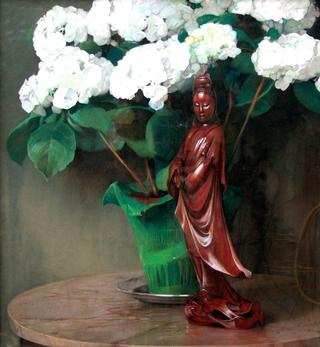 Still Life with Chinese Figure and White Hortensia