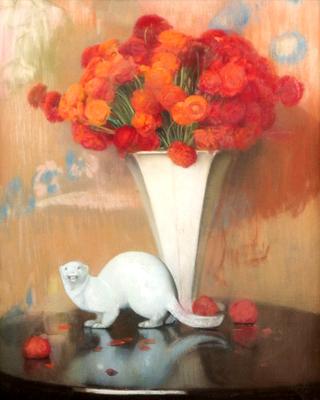 Ceramic Stoat and Flower Bouquet