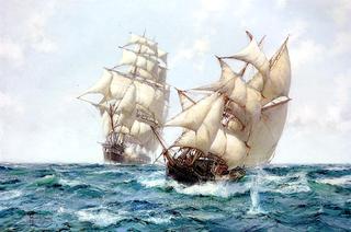 Heave To - A Baltimore Clipper in Action with a Coasting Slaver