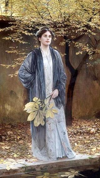 A Lady in Blue by a Chestnut Tree