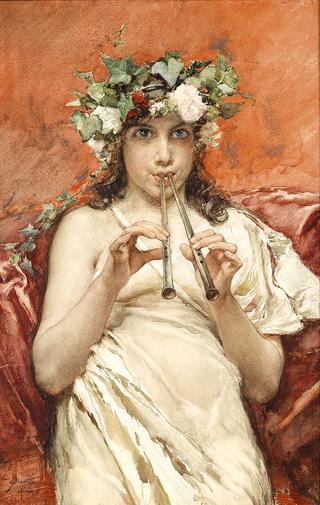 Boy Flutist Crowned with Ivy