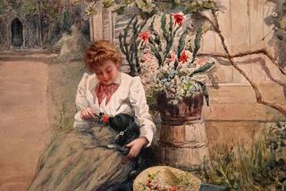 Girl in a Garden with a Puppy on her Lap