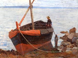 Boat with Boy on the Sea Coast