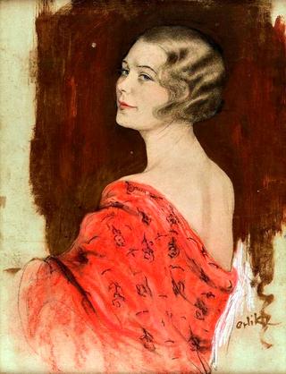 Portrait of a Lady in a Red Kimono