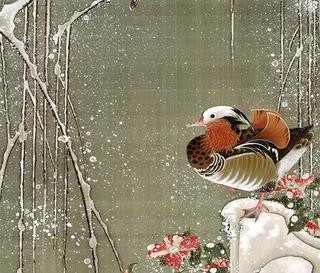 Mandrin Ducks in Snow (detail)