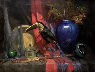 Still life with Toucan and Blue Vase