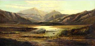 Scottish highland landscape with figure fishing