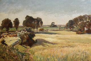 Haymakers in a summer landscape