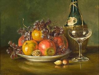 Still life with Chianti Bottle And Wine Glass