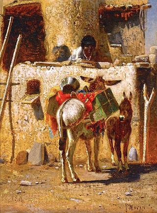 Burros and Indian Child, oeblo Scene