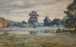 Open Landscape with Wooden Fence and Barn