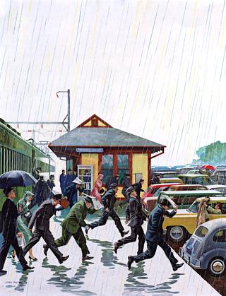 Commuters in the Rain