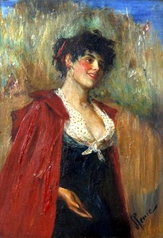 Portrait of a Lady Wearing a Red Cape