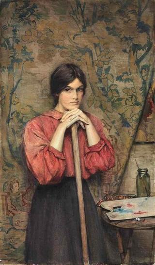 Girl in the Artist’s Studio Standing before a Tapestry