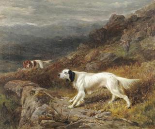 Gundogs and Sportsmen Upon a Moor, Mountains in the Distance