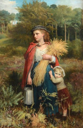 Girl and Baby Sister with Sheaf of Corn