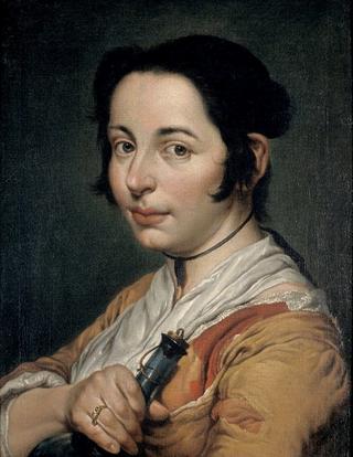 Young Peasant Woman Holding a Wine Flask