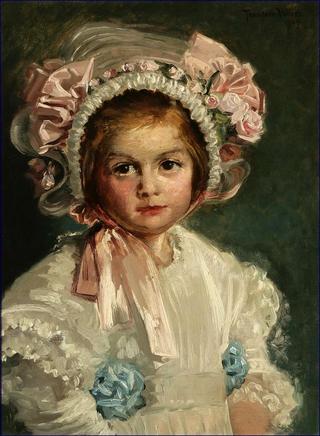 Portrait of a Little Girl in a Floral Bonnet