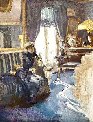 An elegant lady in a sunlit interior